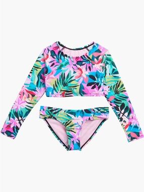 Raisins Girls Floral Rash Guard Bikini - Pink, Teal & Green